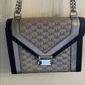 Michael Kors Metallic Silver and Black Crossbody Bag